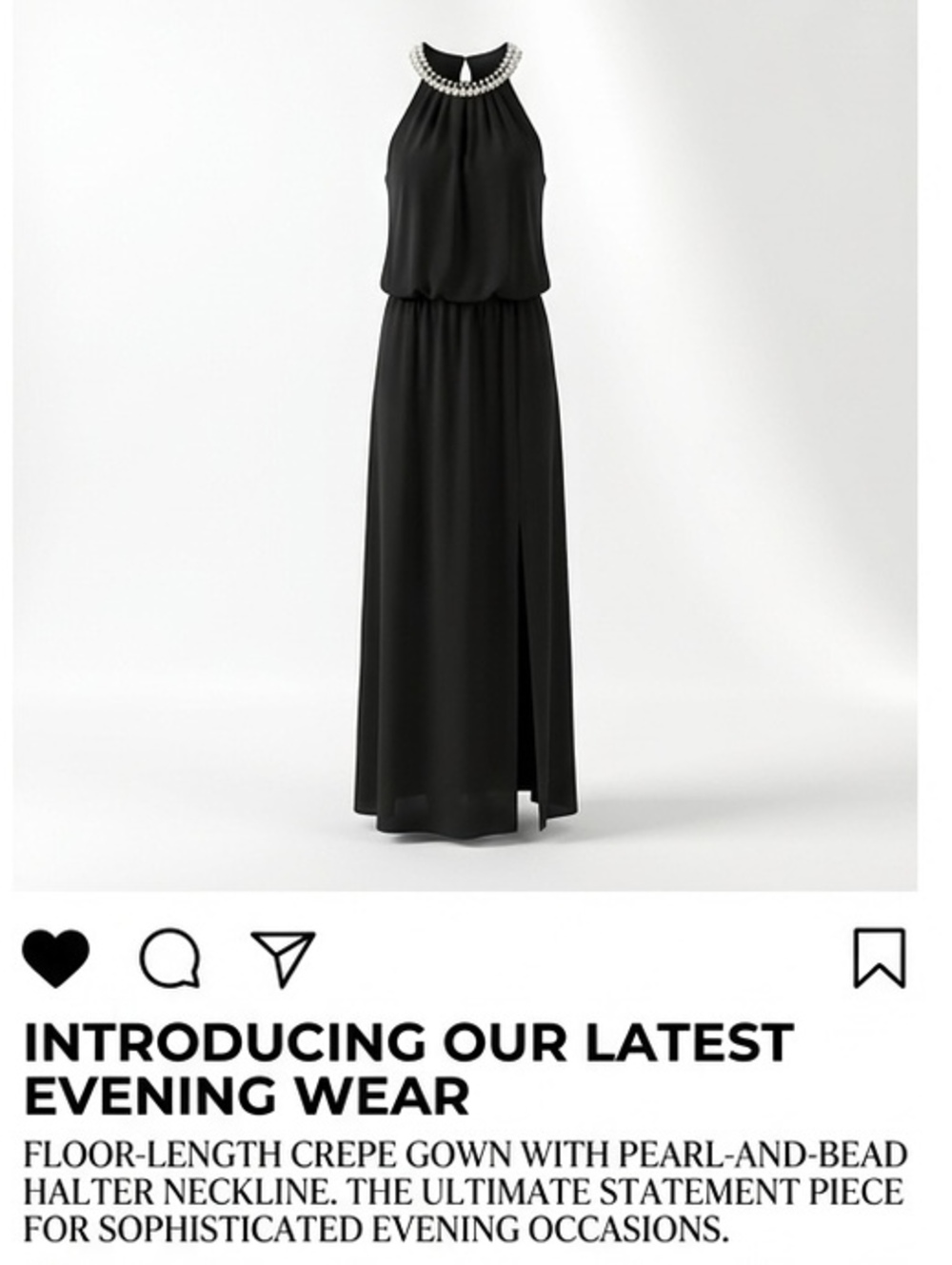 London Times Embellished Pearl Knit Halter Sleeveless Black Maxi Dress